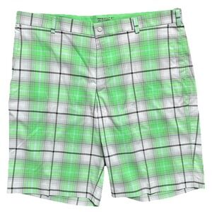 New Nike Golftech Plaid  Green Dri Fit Golf Mens Shorts Flat Front Size 40
